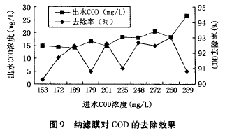 納濾膜，廢水滲透液，COD，去除效果